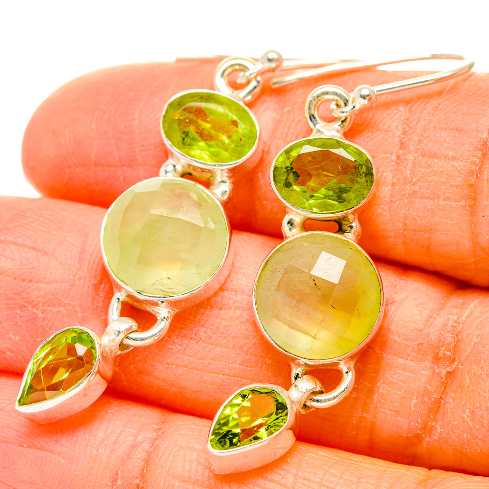 925 sterling silver gemstone drop earrings, four green stones with round and teardrop shapes