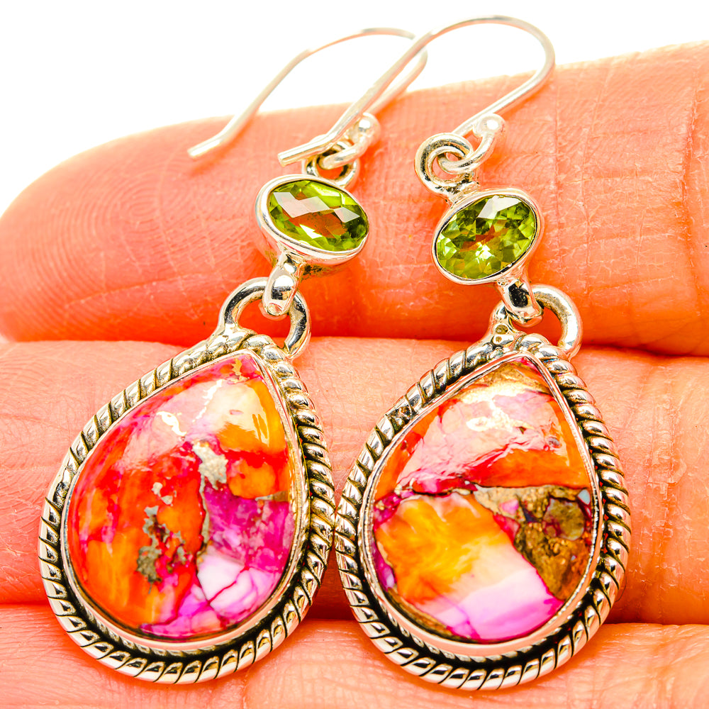 Kingman Pink Dahlia Turquoise Earrings handcrafted by Ana Silver Co - EARR430217