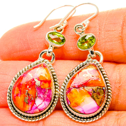 Kingman Pink Dahlia Turquoise Earrings handcrafted by Ana Silver Co - EARR430217
