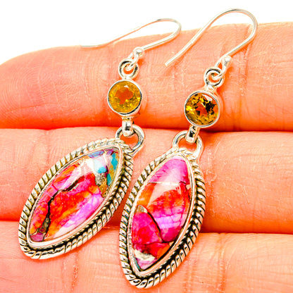 Kingman Pink Dahlia Turquoise Earrings handcrafted by Ana Silver Co - EARR430218