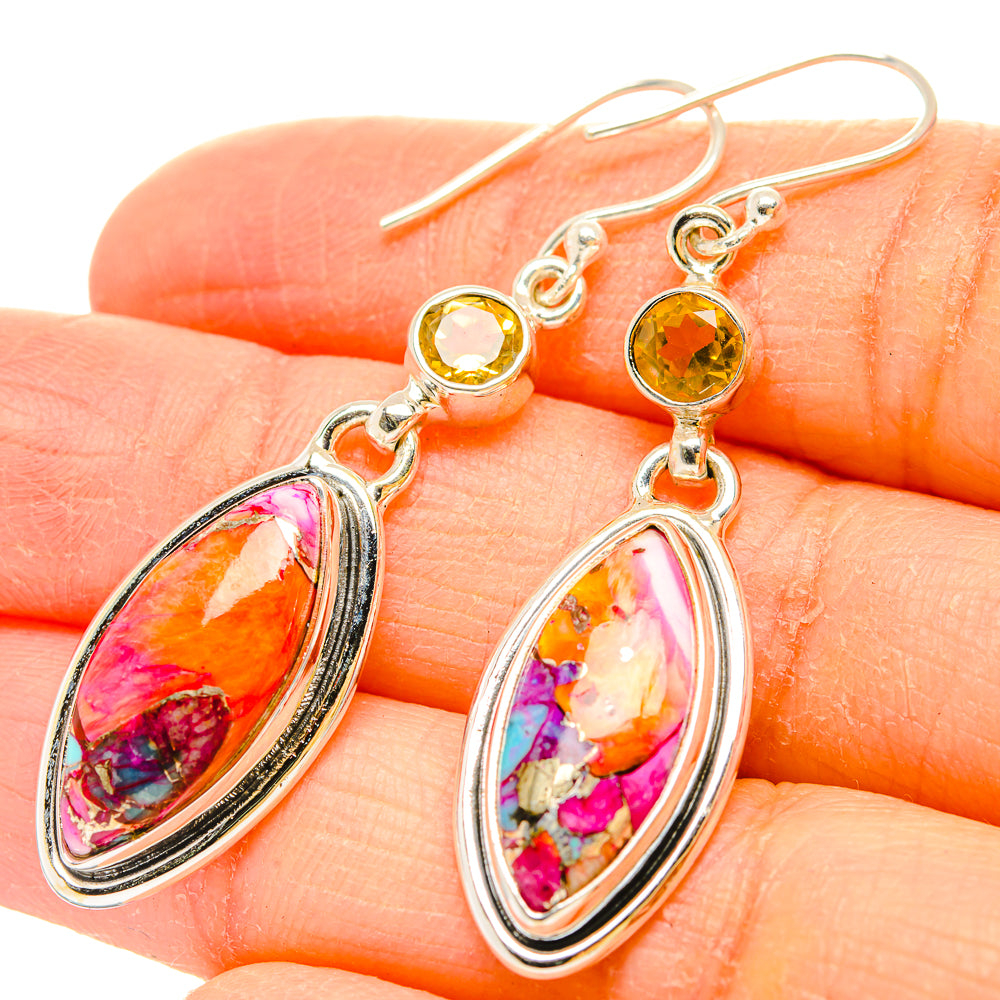 Kingman Pink Dahlia Turquoise Earrings handcrafted by Ana Silver Co - EARR430223