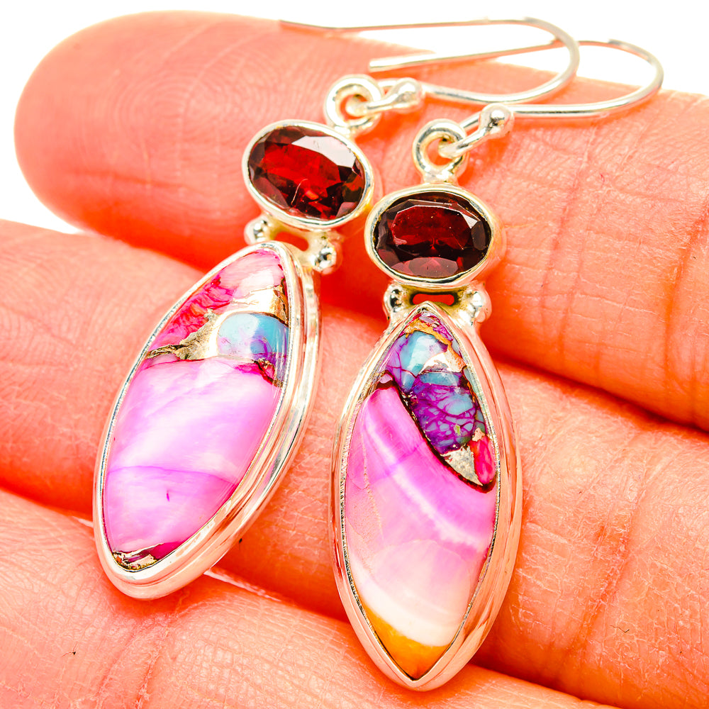 Kingman Pink Dahlia Turquoise Earrings handcrafted by Ana Silver Co - EARR430233