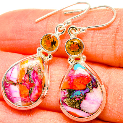 Kingman Pink Dahlia Turquoise Earrings handcrafted by Ana Silver Co - EARR430235