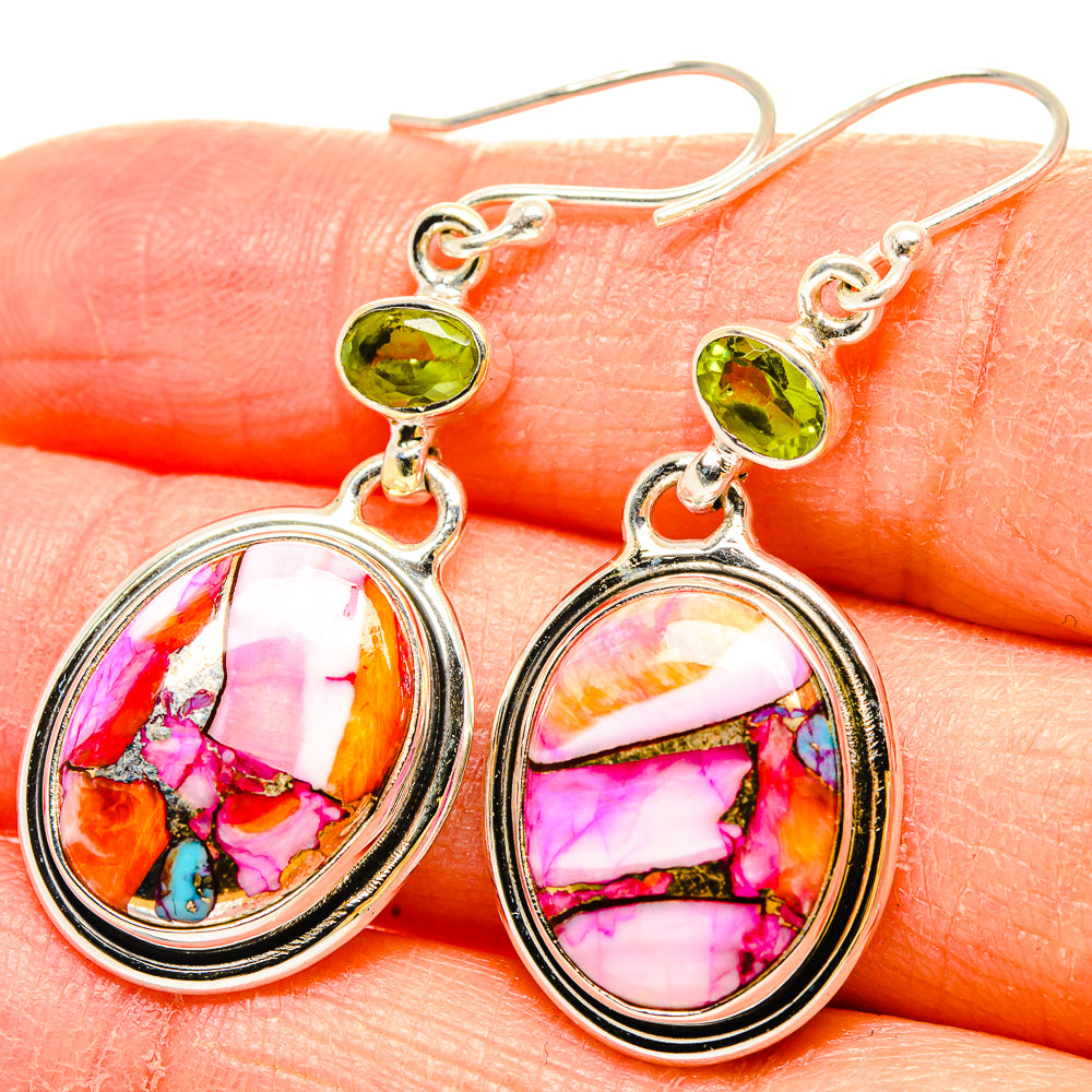 Kingman Pink Dahlia Turquoise Earrings handcrafted by Ana Silver Co - EARR430237