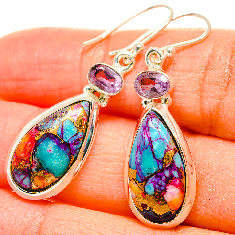 Kingman Pink Dahlia Turquoise Earrings handcrafted by Ana Silver Co - EARR430240