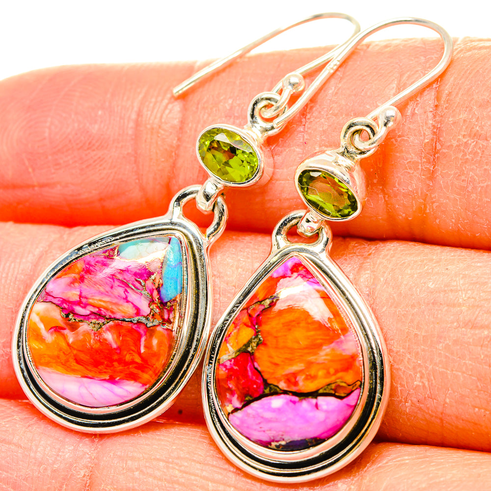 Kingman Pink Dahlia Turquoise Earrings handcrafted by Ana Silver Co - EARR430243