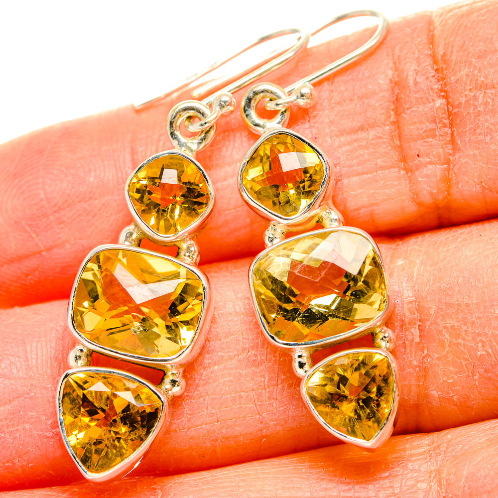 Faceted citrine drop earrings, 925 sterling silver with oval and teardrop stones