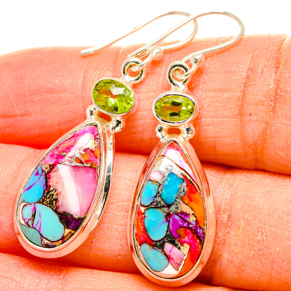 Kingman Pink Dahlia Turquoise Earrings handcrafted by Ana Silver Co - EARR430254