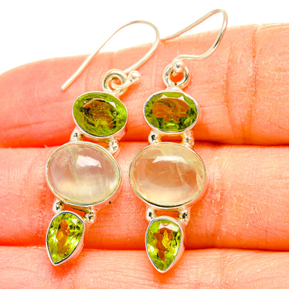 925 sterling silver drop earrings with green oval and teardrop stones and pale round centers