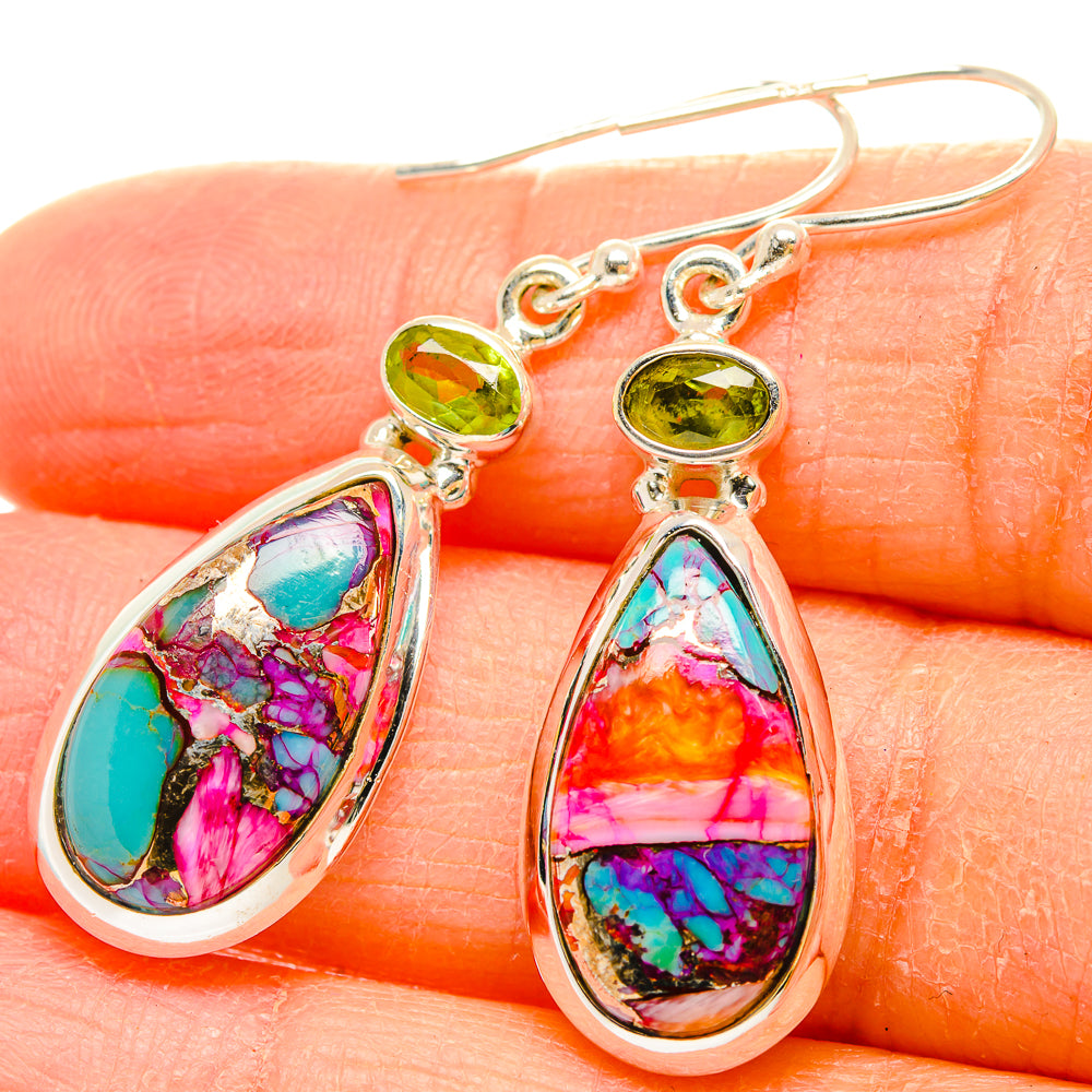 Kingman Pink Dahlia Turquoise Earrings handcrafted by Ana Silver Co - EARR430265