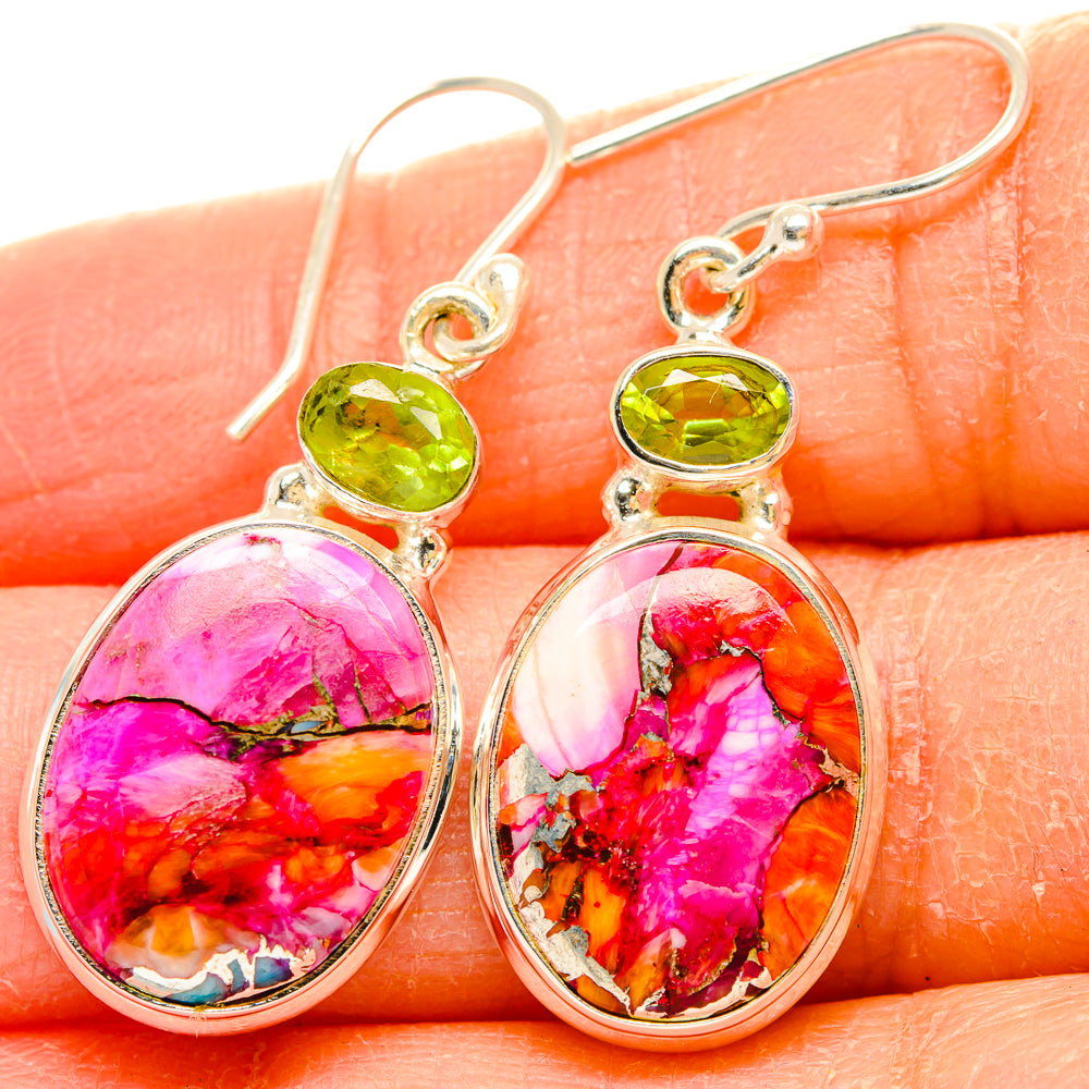 Kingman Pink Dahlia Turquoise Earrings handcrafted by Ana Silver Co - EARR430273