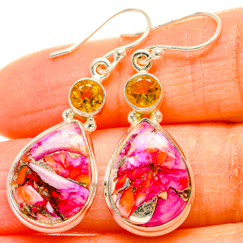 Kingman Pink Dahlia Turquoise Earrings handcrafted by Ana Silver Co - EARR430276