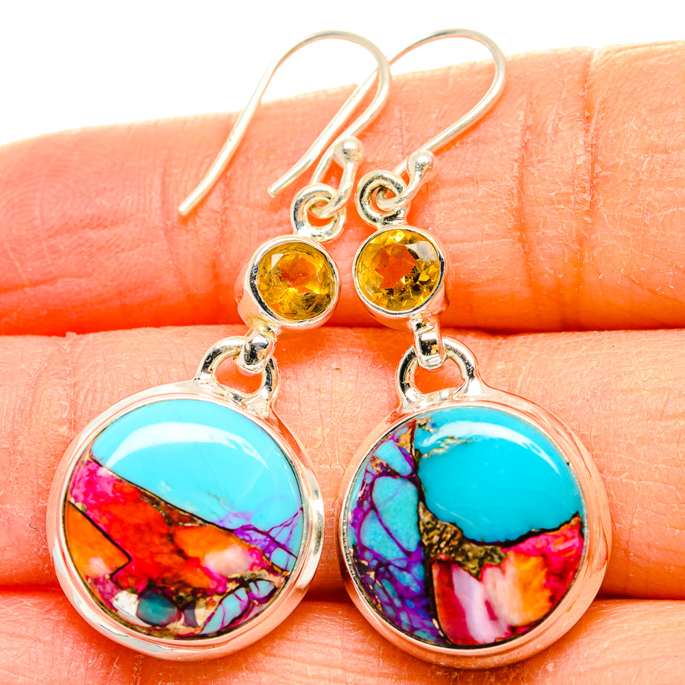 Kingman Pink Dahlia Turquoise Earrings handcrafted by Ana Silver Co - EARR430280