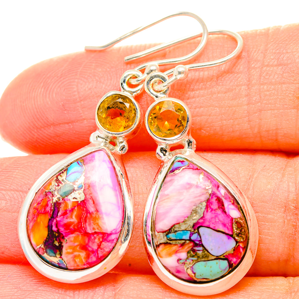 Kingman Pink Dahlia Turquoise Earrings handcrafted by Ana Silver Co - EARR430282