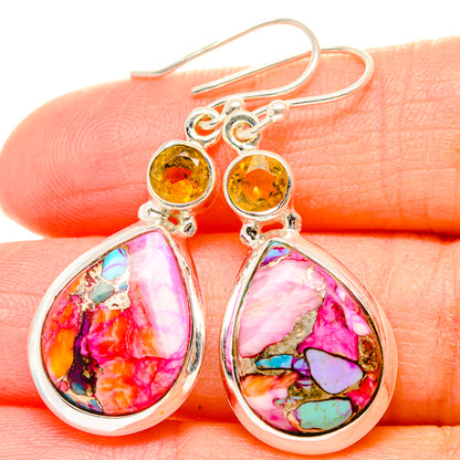 Kingman Pink Dahlia Turquoise Earrings handcrafted by Ana Silver Co - EARR430282