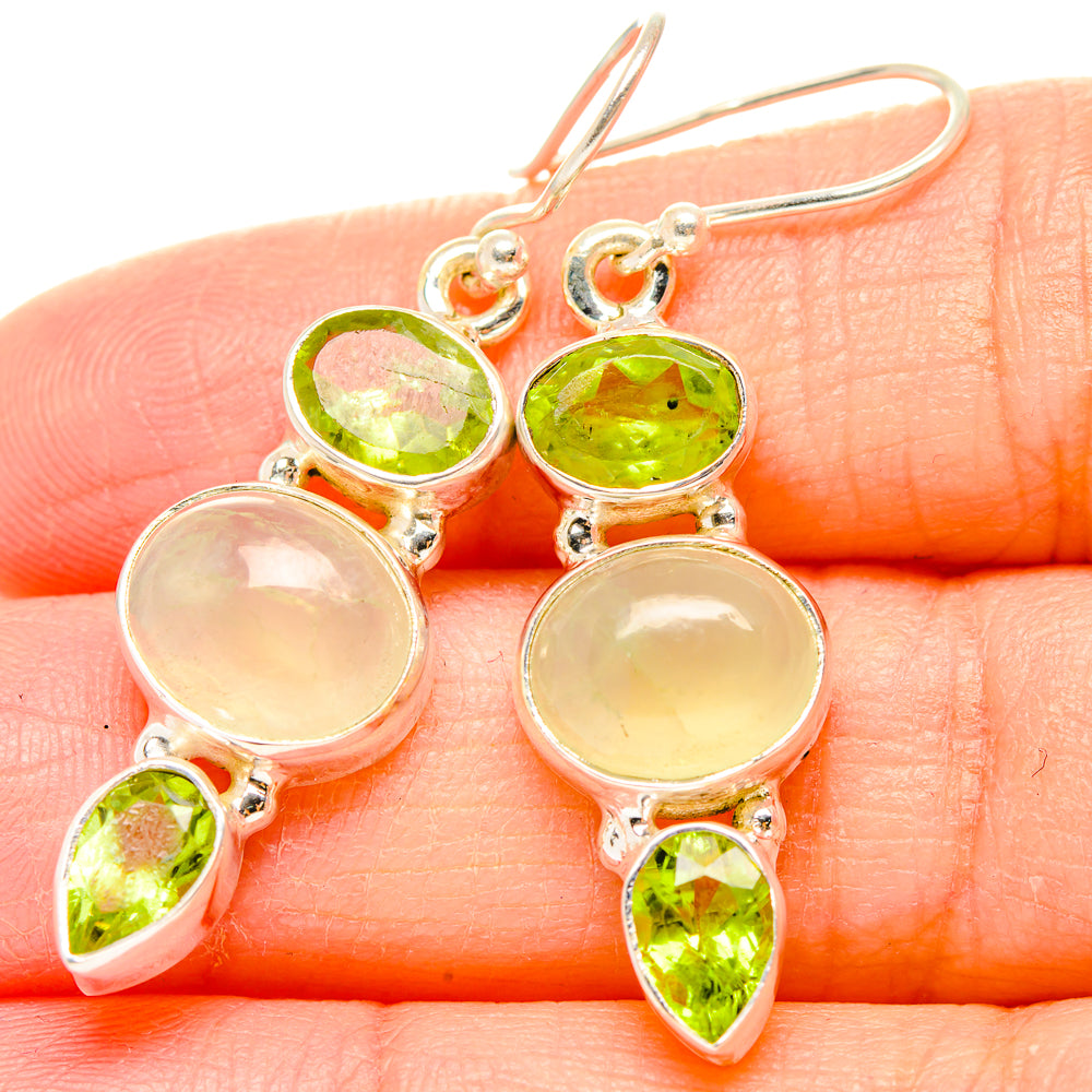 Sterling silver drop earrings with green peridot ovals and pale prehnite rounds