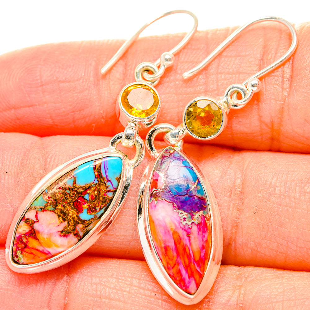 Kingman Pink Dahlia Turquoise Earrings handcrafted by Ana Silver Co - EARR430286