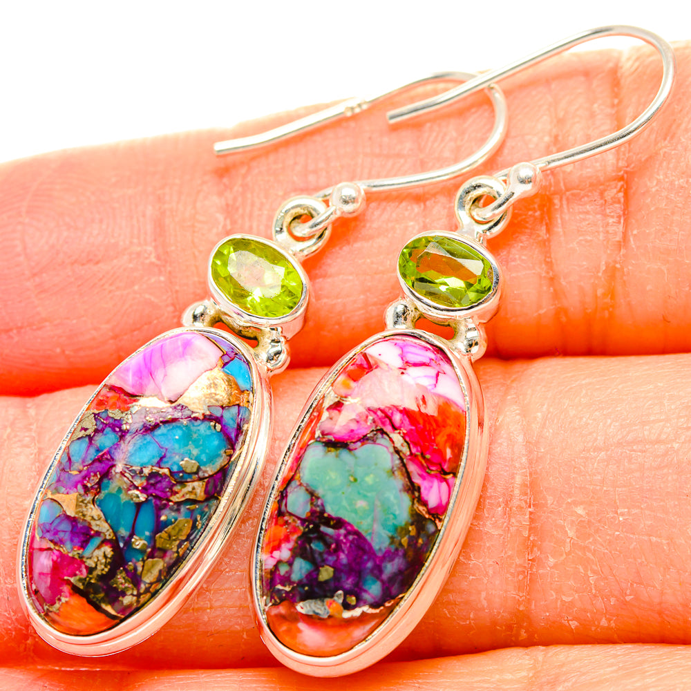Kingman Pink Dahlia Turquoise Earrings handcrafted by Ana Silver Co - EARR430296