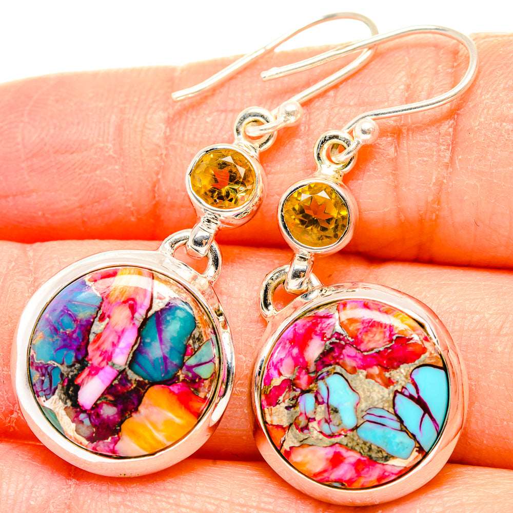 Kingman Pink Dahlia Turquoise Earrings handcrafted by Ana Silver Co - EARR430297