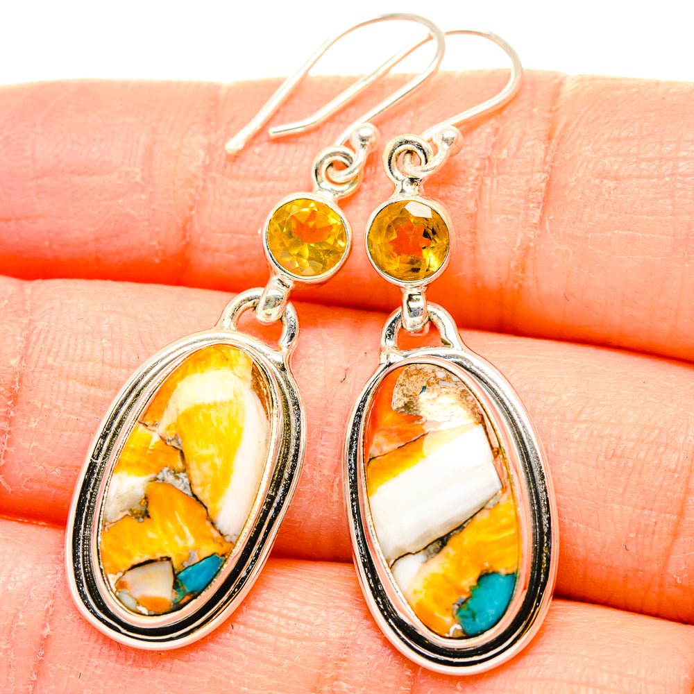 Turquoise and citrine oval drop earrings in 925 sterling silver, with round citrine accents