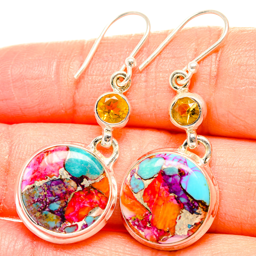 Kingman Pink Dahlia Turquoise Earrings handcrafted by Ana Silver Co - EARR430305