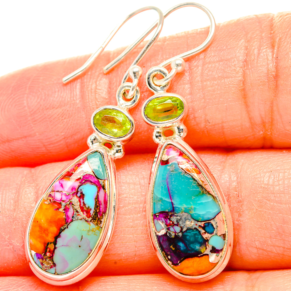 Kingman Pink Dahlia Turquoise Earrings handcrafted by Ana Silver Co - EARR430307