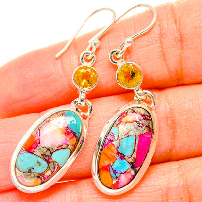 Kingman Pink Dahlia Turquoise Earrings handcrafted by Ana Silver Co - EARR430315