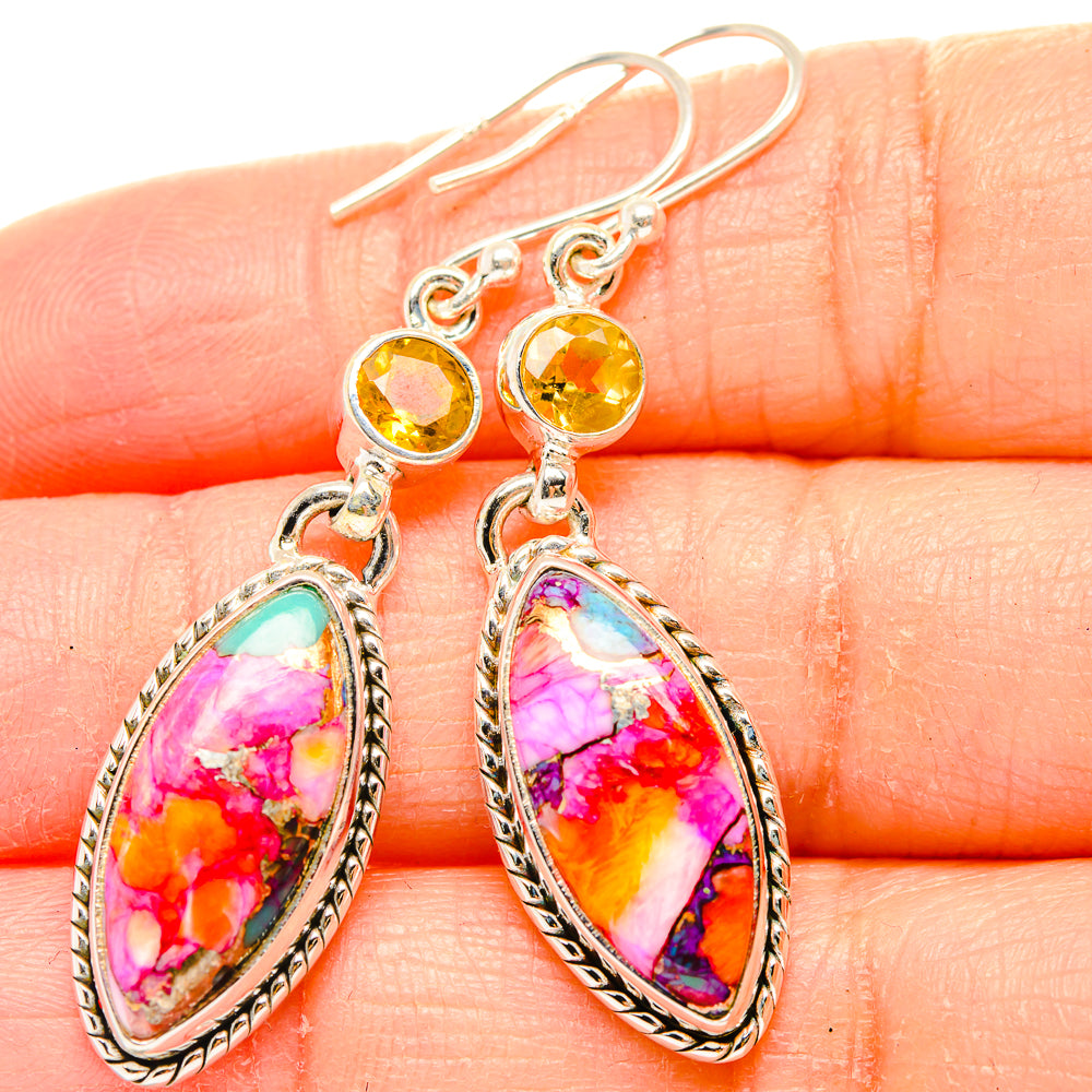 Kingman Pink Dahlia Turquoise Earrings handcrafted by Ana Silver Co - EARR430322