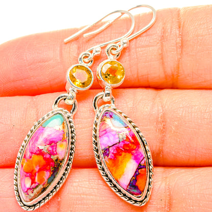 Kingman Pink Dahlia Turquoise Earrings handcrafted by Ana Silver Co - EARR430322