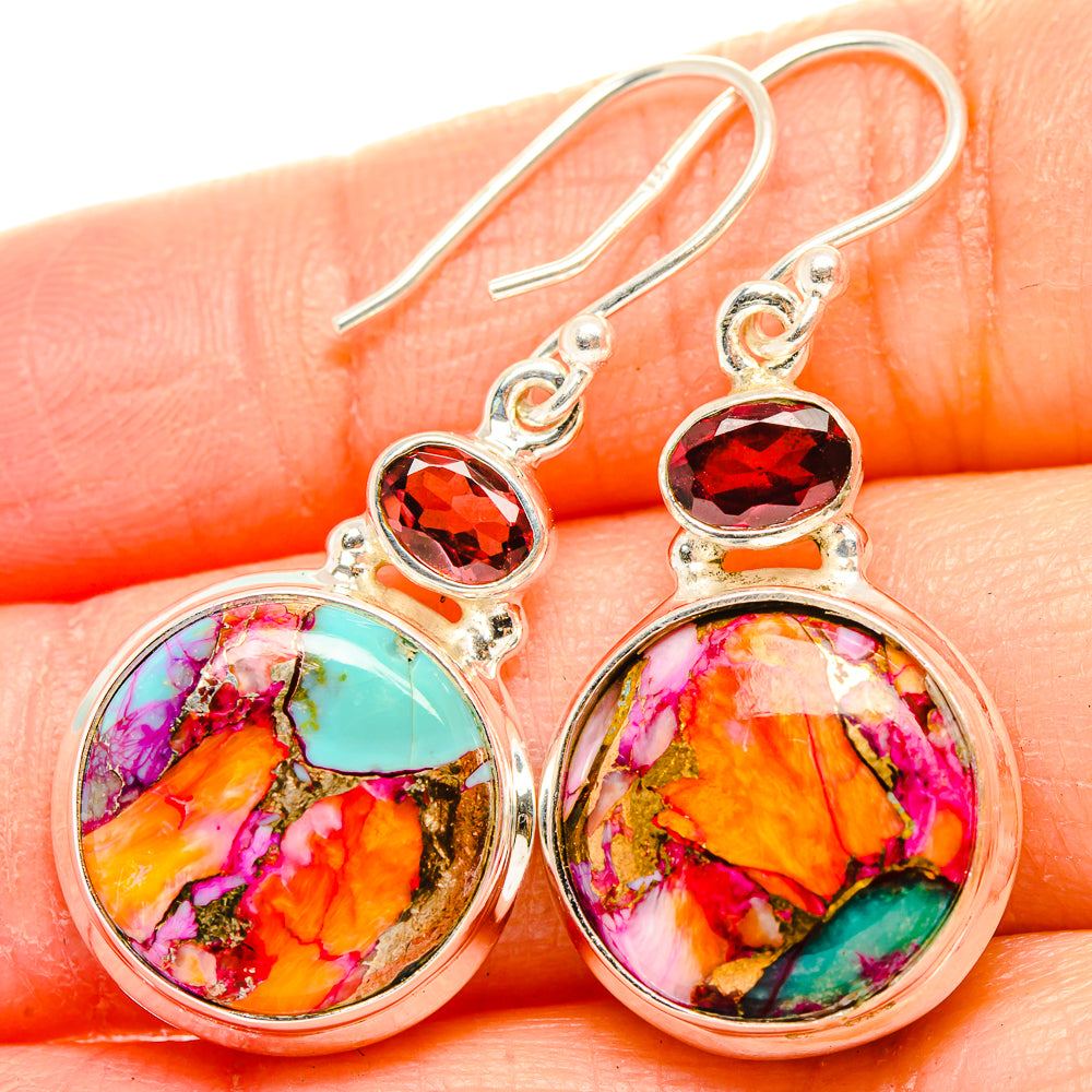 Kingman Pink Dahlia Turquoise Earrings handcrafted by Ana Silver Co - EARR430327