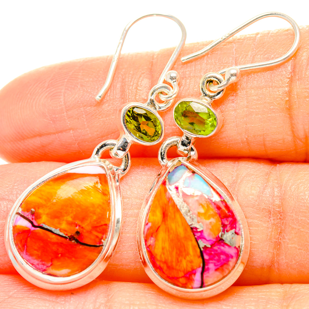 Kingman Pink Dahlia Turquoise, Peridot Earrings handcrafted by Ana Silver Co - EARR430332