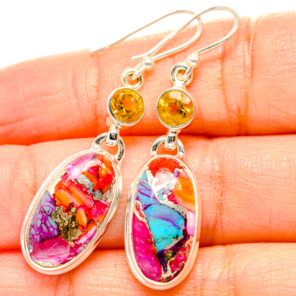Kingman Pink Dahlia Turquoise, Citrine Earrings handcrafted by Ana Silver Co - EARR430333