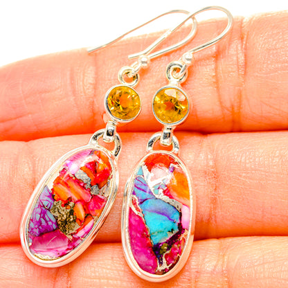 Kingman Pink Dahlia Turquoise, Citrine Earrings handcrafted by Ana Silver Co - EARR430333