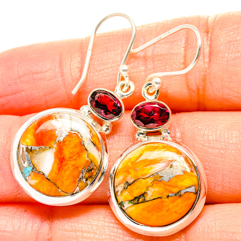 Spiny Oyster Turquoise, Garnet Earrings handcrafted by Ana Silver Co - EARR430335