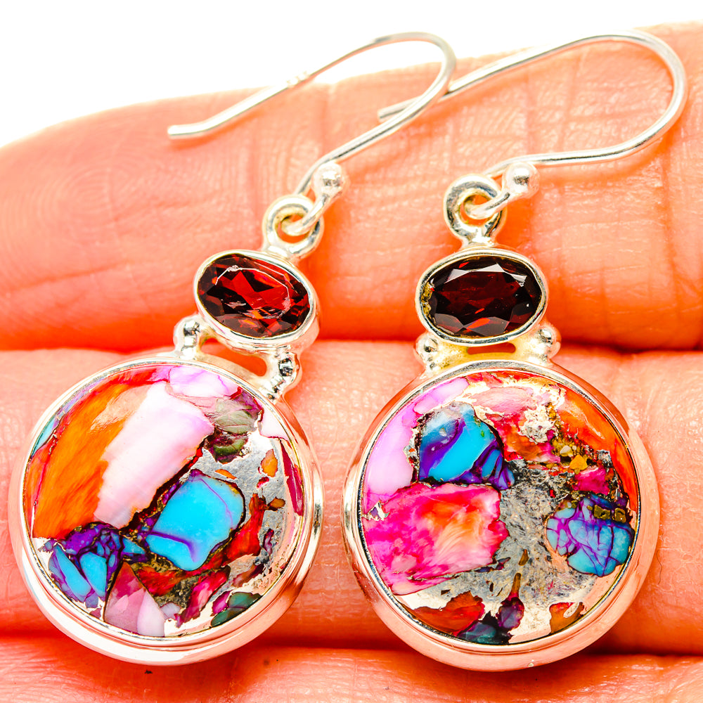 Kingman Pink Dahlia Turquoise, Garnet Earrings handcrafted by Ana Silver Co - EARR430338