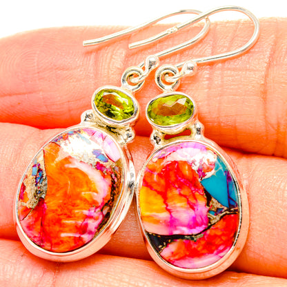 Kingman Pink Dahlia Turquoise, Peridot Earrings handcrafted by Ana Silver Co - EARR430341