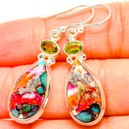 Kingman Pink Dahlia Turquoise, Peridot Earrings handcrafted by Ana Silver Co - EARR430342