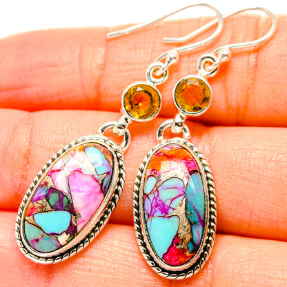 Kingman Pink Dahlia Turquoise, Citrine Earrings handcrafted by Ana Silver Co - EARR430345