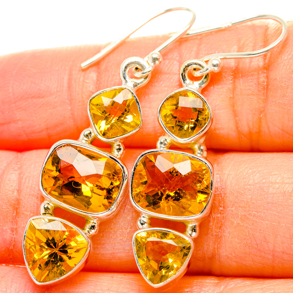 Faceted citrine heart drop earrings, sterling silver hooks, yellow-gold stones