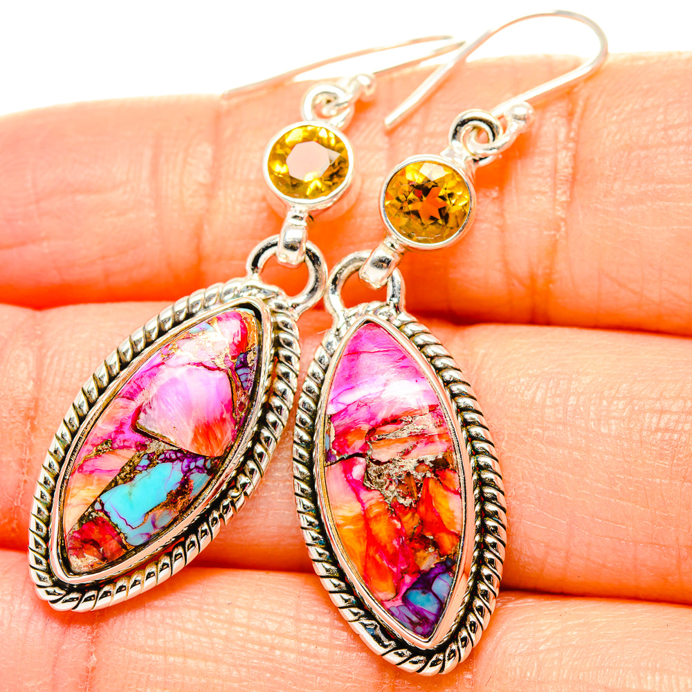 Kingman Pink Dahlia Turquoise, Citrine Earrings handcrafted by Ana Silver Co - EARR430348