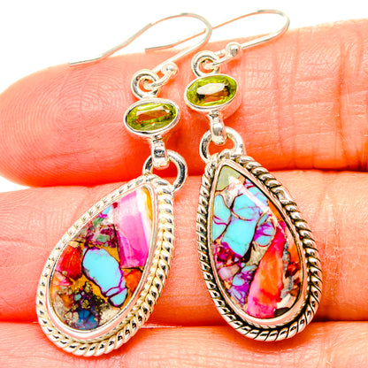 Kingman Pink Dahlia Turquoise, Peridot Earrings handcrafted by Ana Silver Co - EARR430350