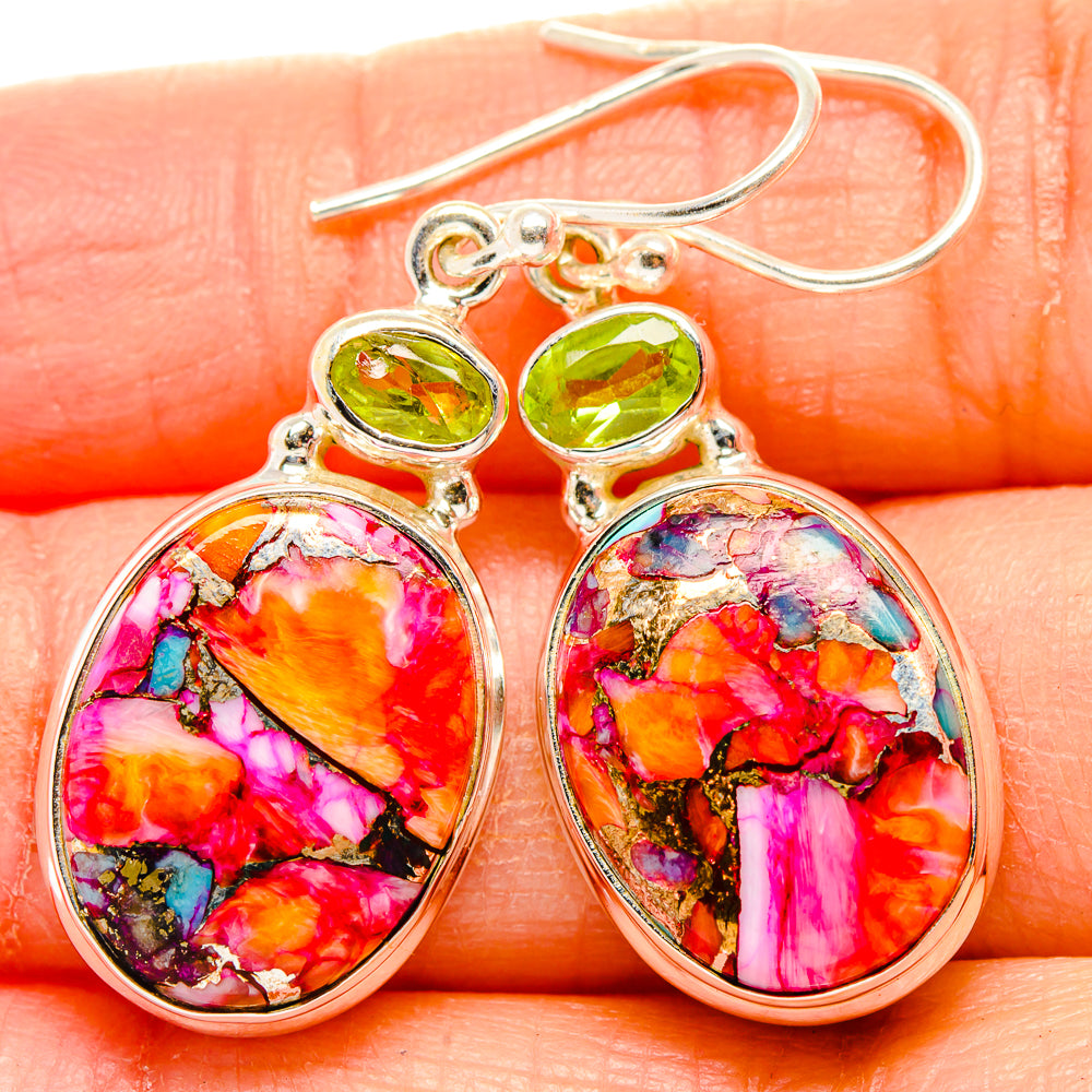 Kingman Pink Dahlia Turquoise, Peridot Earrings handcrafted by Ana Silver Co - EARR430355