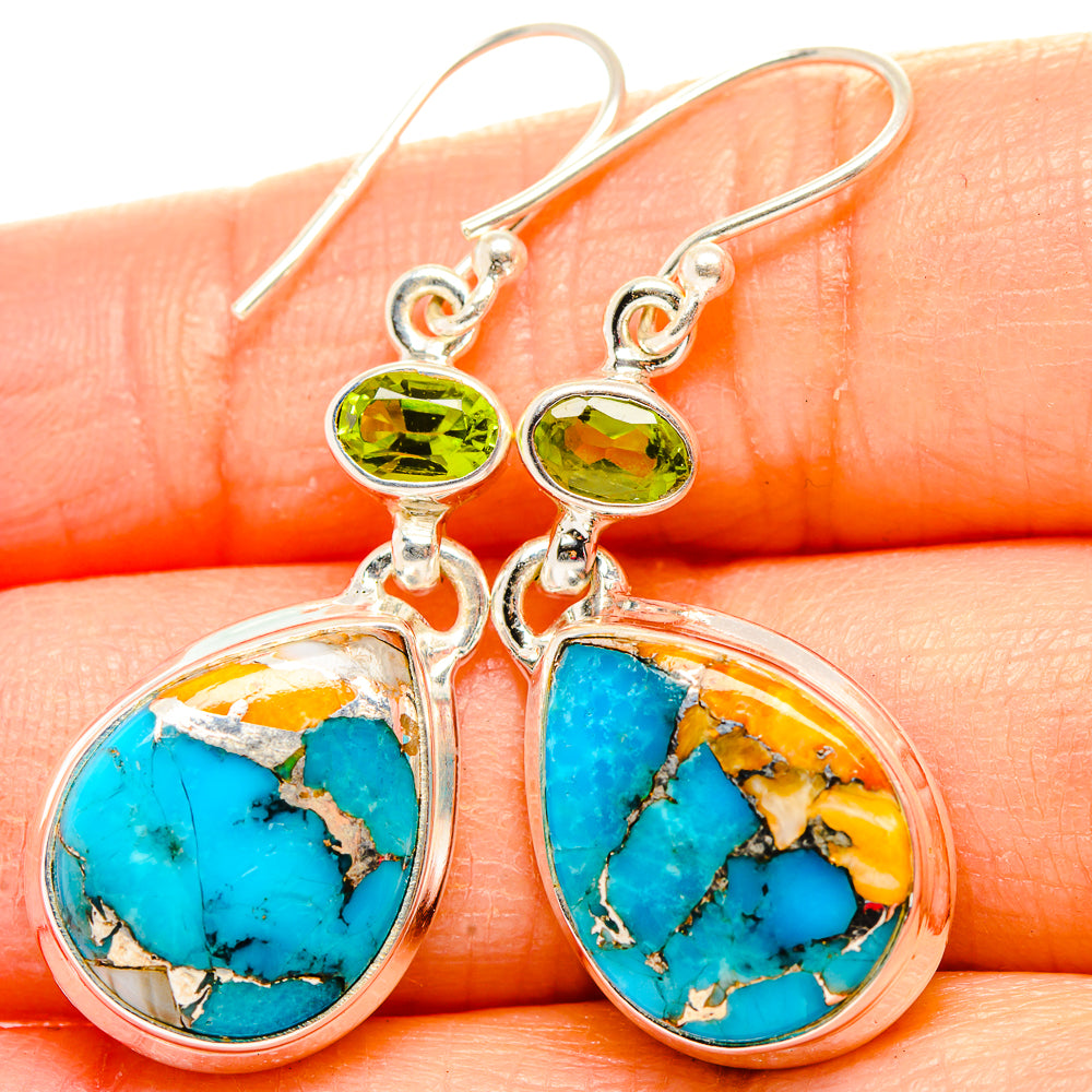 Blue Copper Composite Turquoise, Peridot Earrings handcrafted by Ana Silver Co - EARR430357