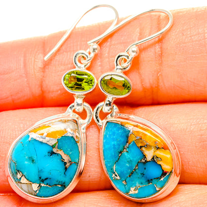 Blue Copper Composite Turquoise, Peridot Earrings handcrafted by Ana Silver Co - EARR430357