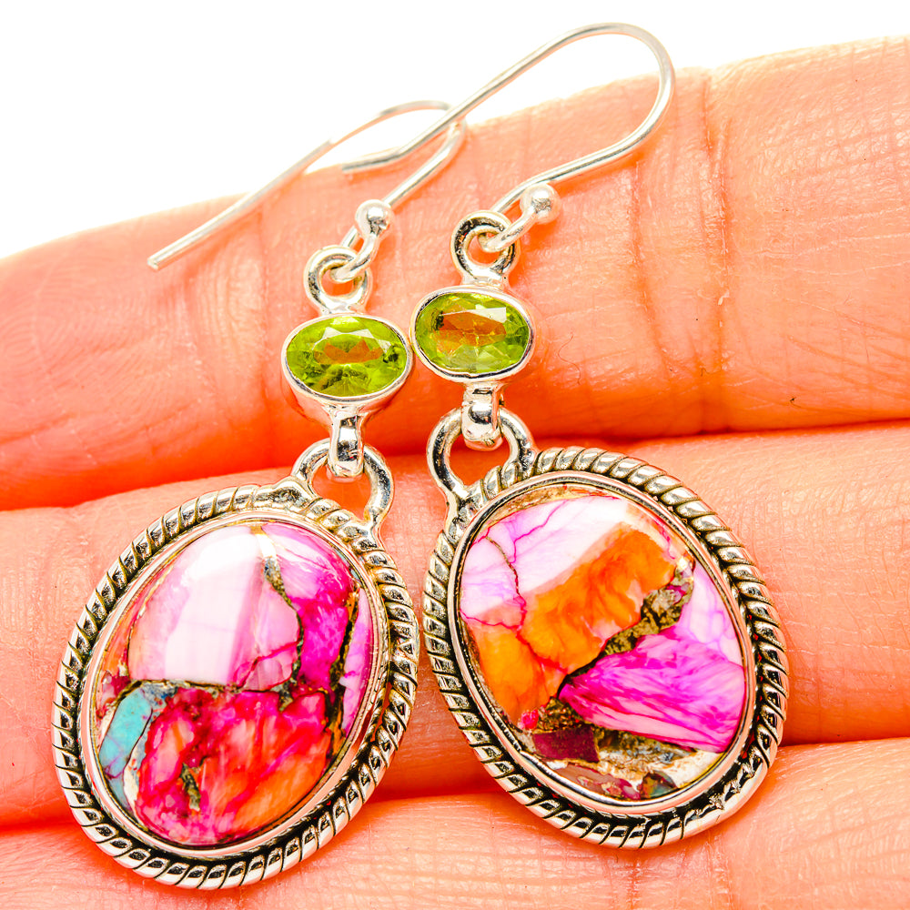 Kingman Pink Dahlia Turquoise, Peridot Earrings handcrafted by Ana Silver Co - EARR430360