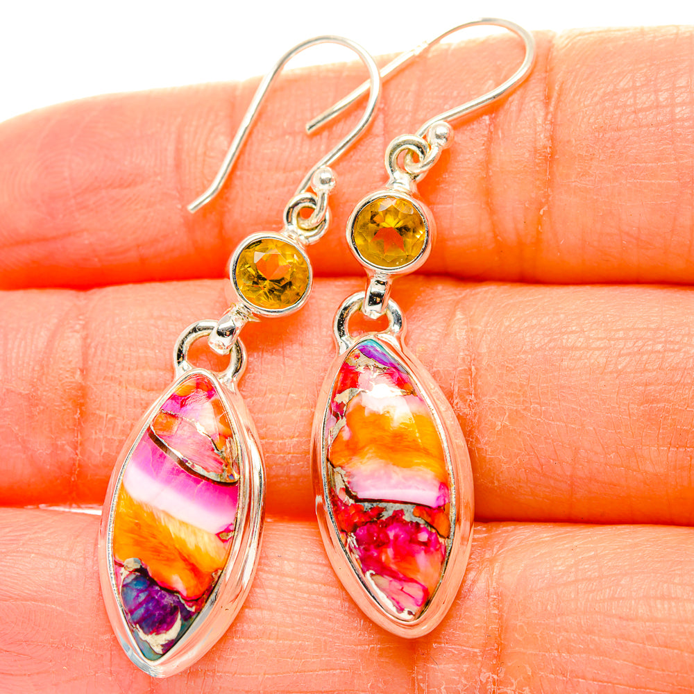 Kingman Pink Dahlia Turquoise, Citrine Earrings handcrafted by Ana Silver Co - EARR430366