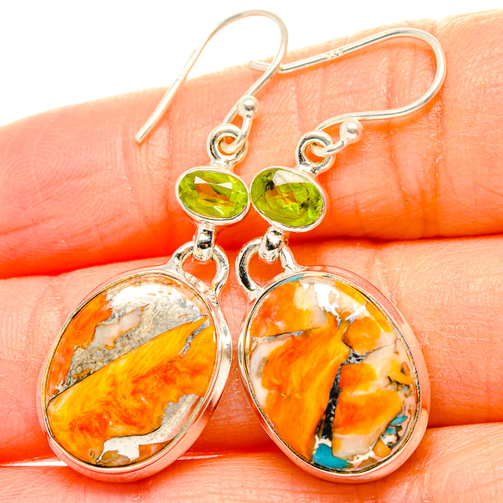 Spiny Oyster Turquoise, Peridot Earrings handcrafted by Ana Silver Co - EARR430370
