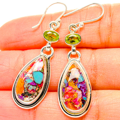 Kingman Pink Dahlia Turquoise, Peridot Earrings handcrafted by Ana Silver Co - EARR430372