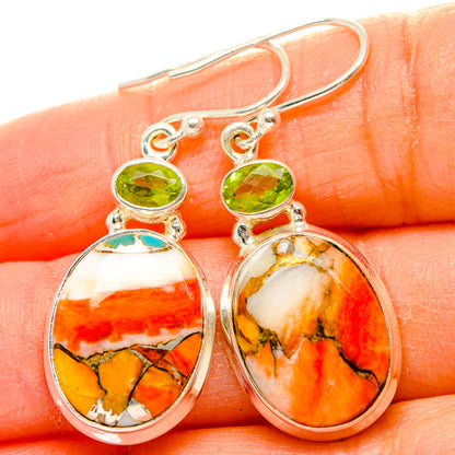 Spiny Oyster Turquoise, Peridot Earrings handcrafted by Ana Silver Co - EARR430375