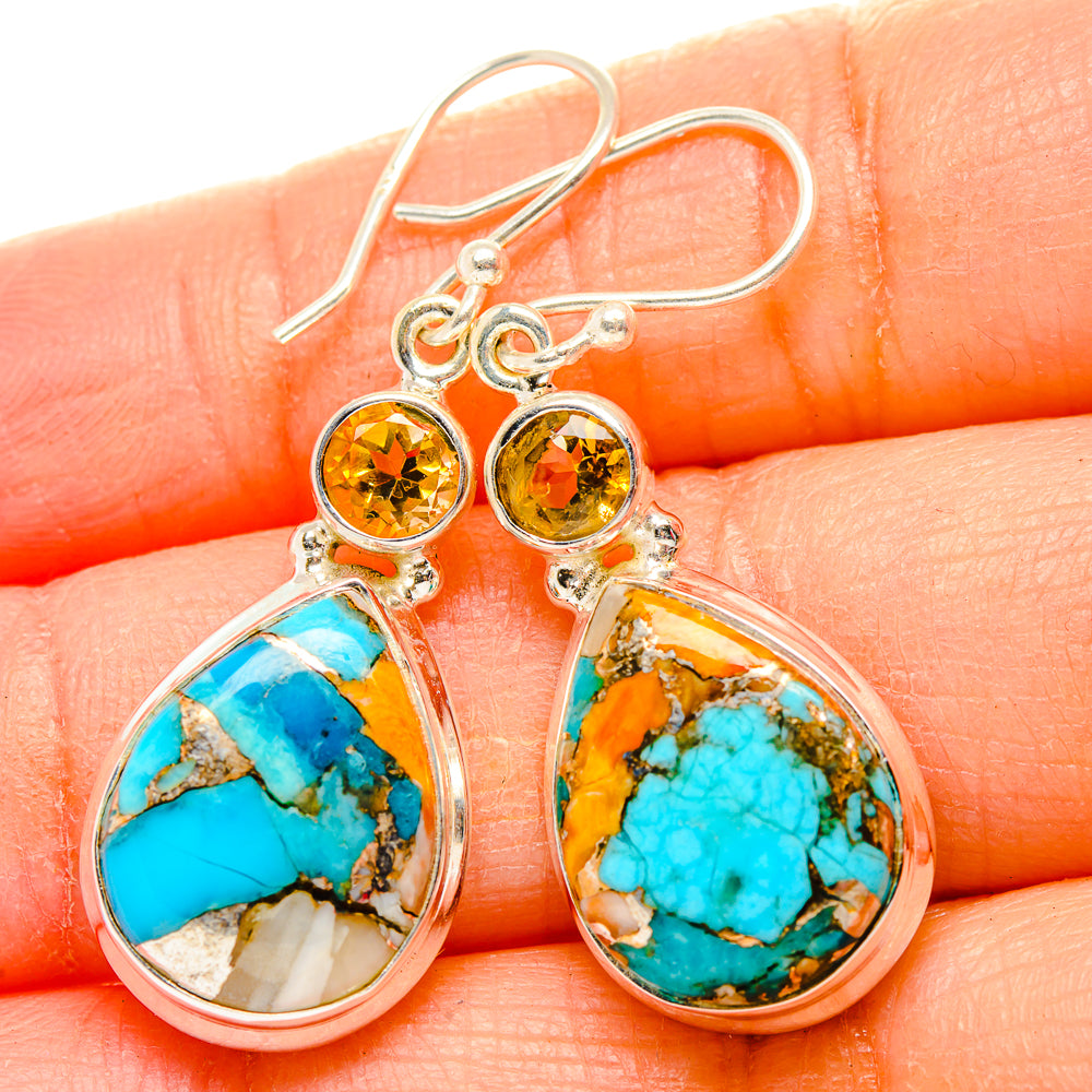 Spiny Oyster Turquoise, Citrine Earrings handcrafted by Ana Silver Co - EARR430376